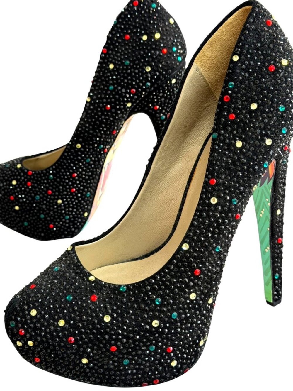 Taylor Says Black Rhinestone Platform Heels Sz 10